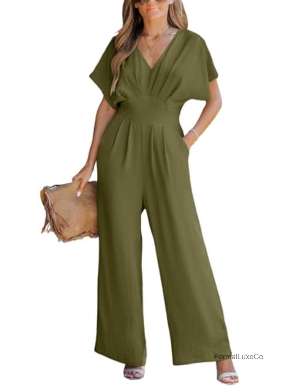 Womens Wide Leg Jumpsuit V Neck Batwing Sleeve One Piece Romper Maternity